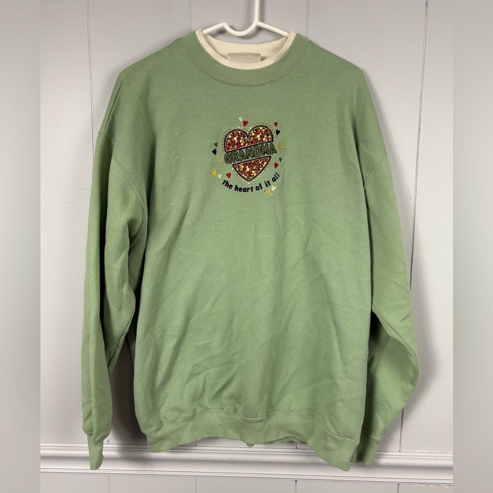 M&C Sportswear Vintage XL Green Grandma Pullover Sweatshirt Grannycore Cottage